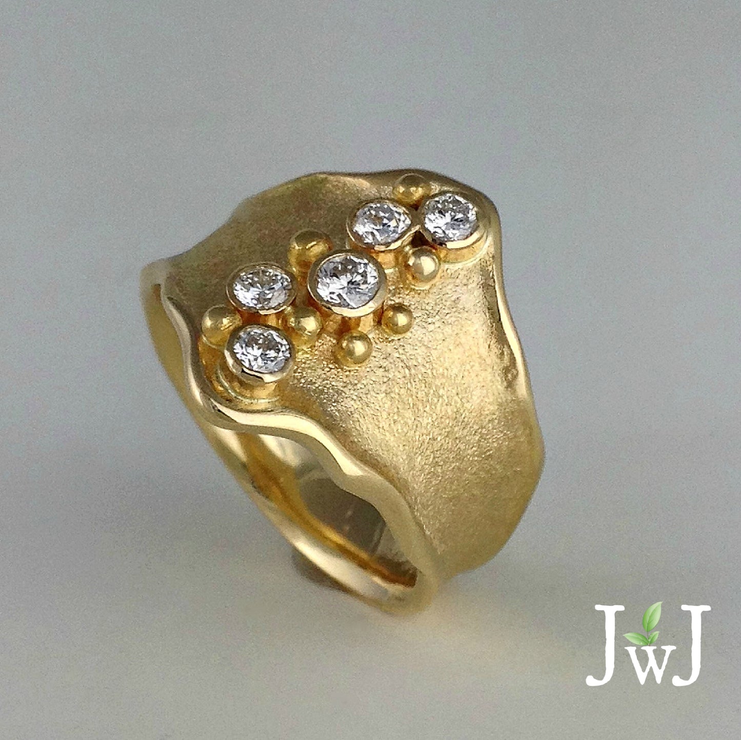 Sand Sea Shield sandcast Ring Beach Ocean Wave Inspired Recycled Gold Recycled Diamonds Sustainable Jewellery eco friendly