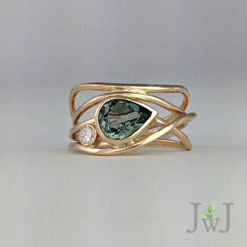 Green Horizon Ring Recycled Gold  Recycled Diamond Tourmaline