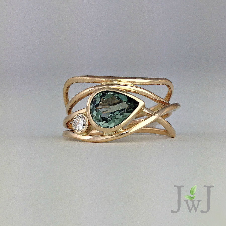 Green Horizon Ring Recycled Gold  Recycled Diamond Tourmaline