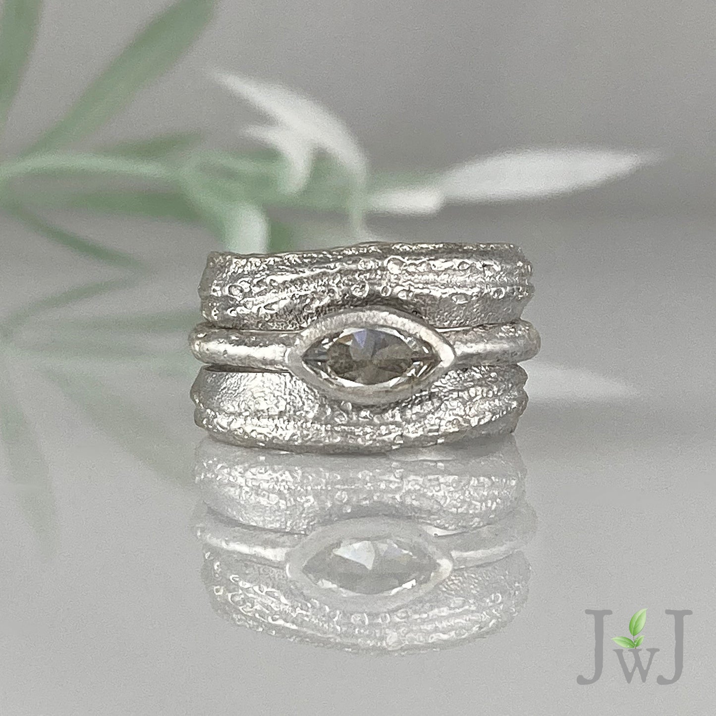 Actaea White Gold Stacking Wedding Ring Set