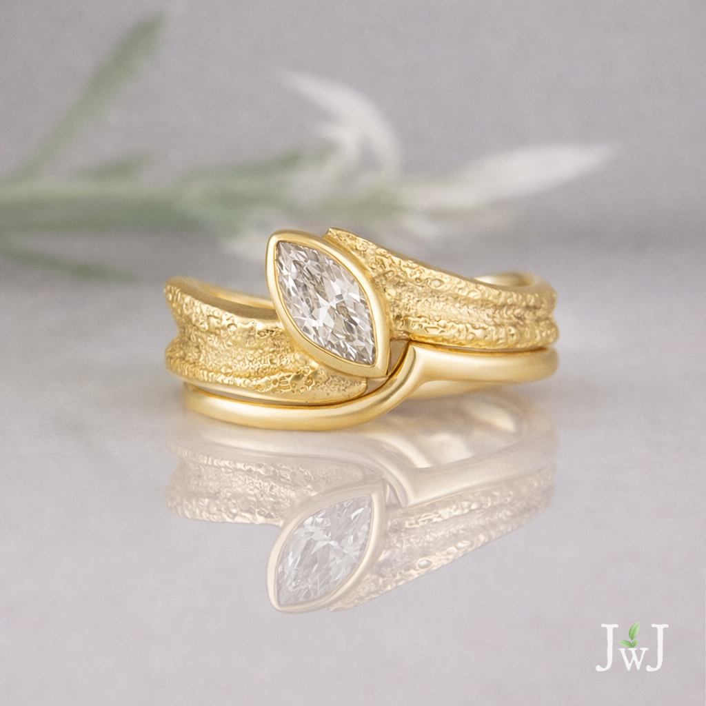 Melite Ancient Sands Wedding Ring Set Recycled Diamonds Eco Wedding Bands