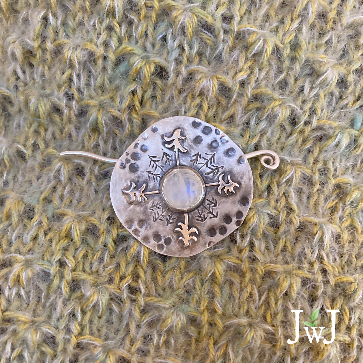 Moonstone tree sterling silver shawl pin