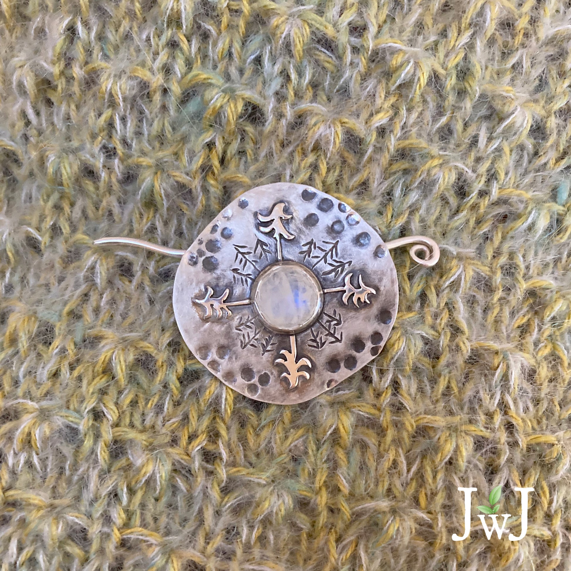 Moonstone tree sterling silver shawl pin