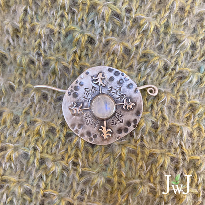 Moonstone tree sterling silver shawl pin