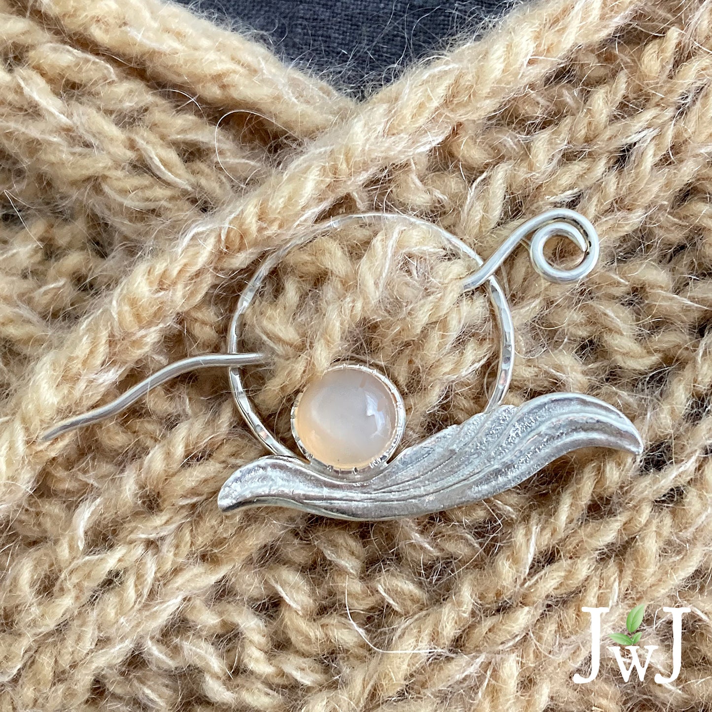 Peach Moonstone Sterling Silver Shawl Pin