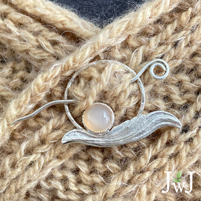 Peach Moonstone Sterling Silver Shawl Pin
