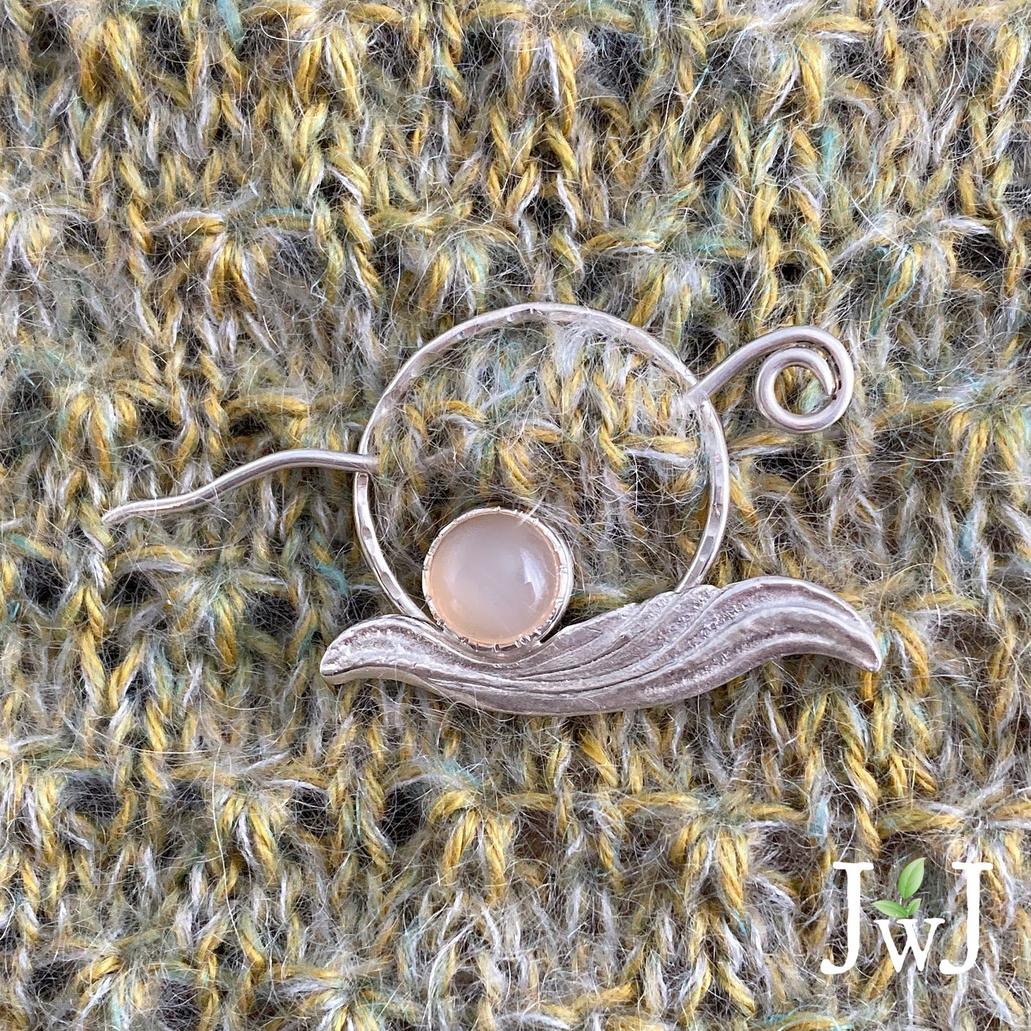Peach Moonstone Sterling Silver Shawl Pin