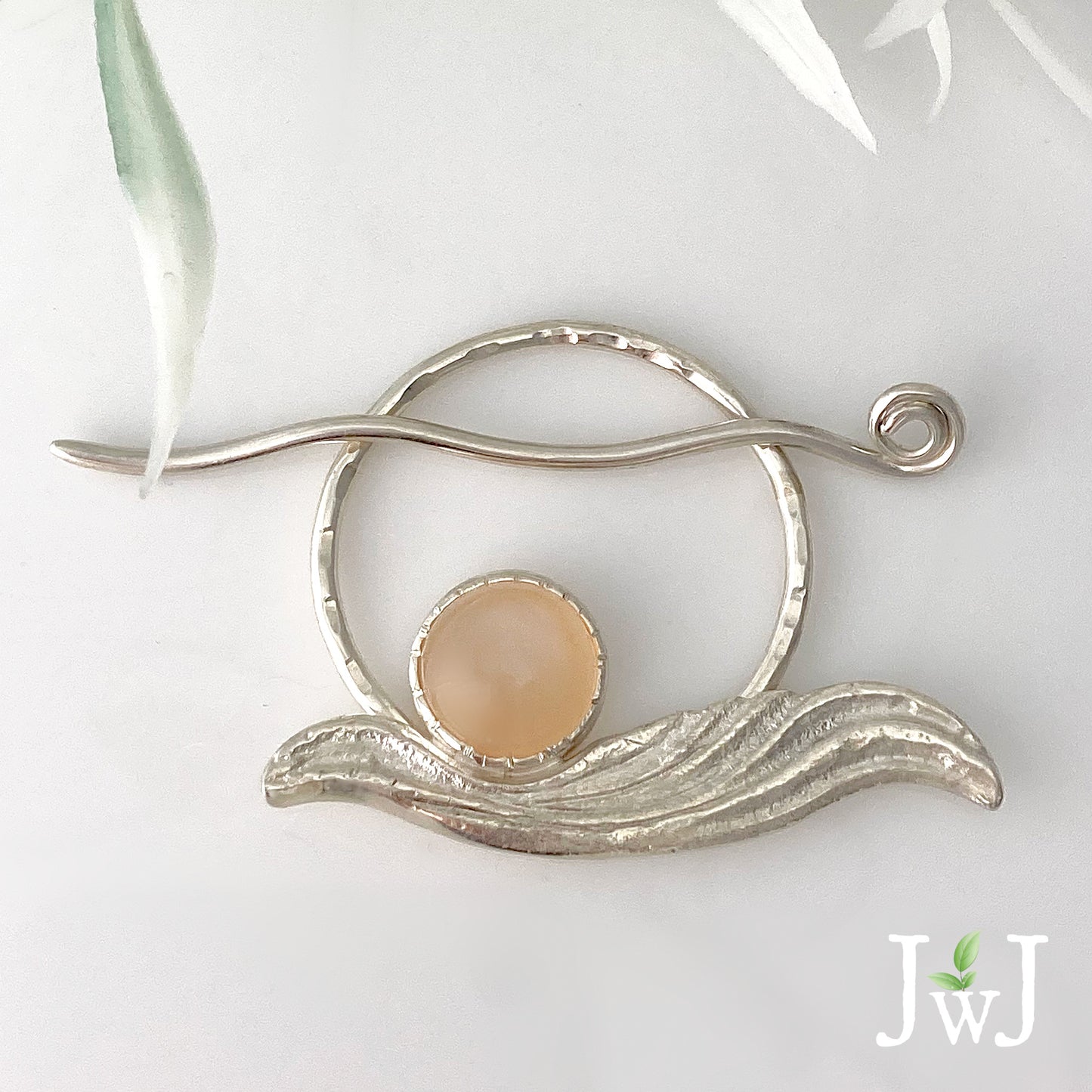 Peach Moonstone Sterling Silver Shawl Pin