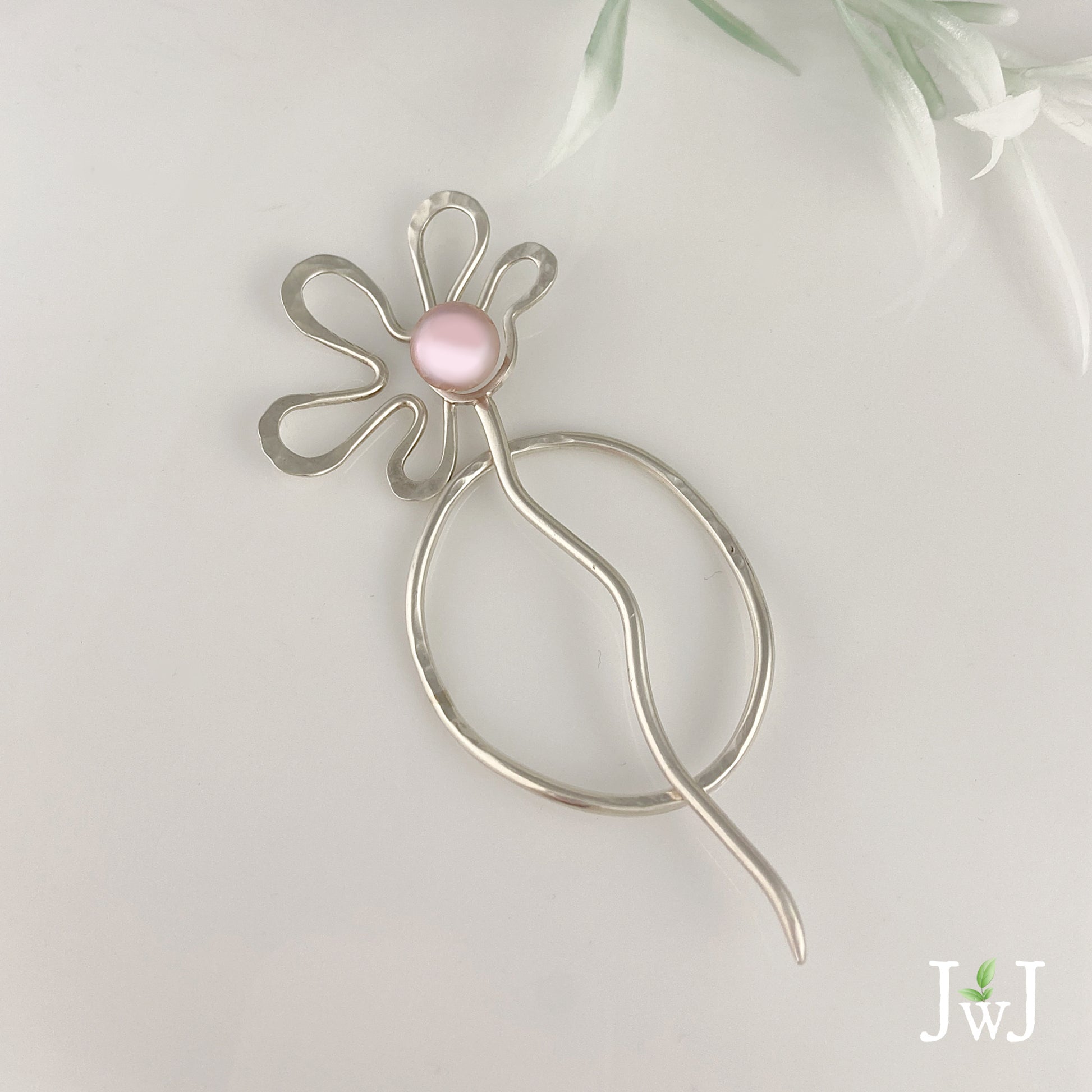 Pink Pearl Flower Sterling Silver Shawl Pin