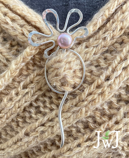 Pink Pearl Flower Sterling Silver Shawl Pin