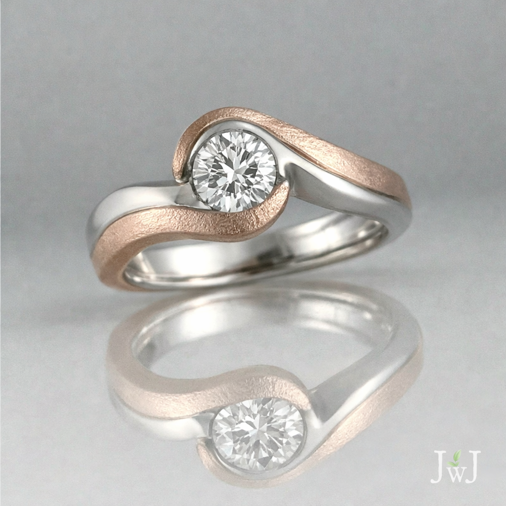 Red Shore Waves Diamond Ocean Inspired Jewellery Engagement Ring Rose Gold recycled Diamond Recycled Gold Eco Jewellery Engagement Ring