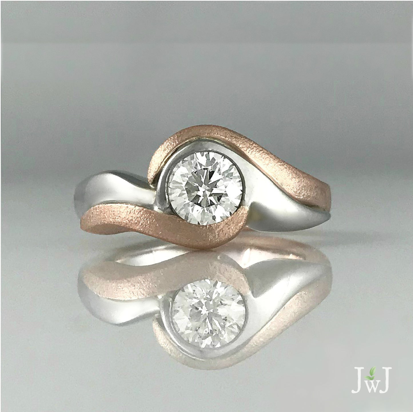 Red Shore Waves Diamond Ocean Inspired Jewellery Engagement Ring Rose Gold recycled Diamond Recycled Gold Eco Jewellery Engagement Ring