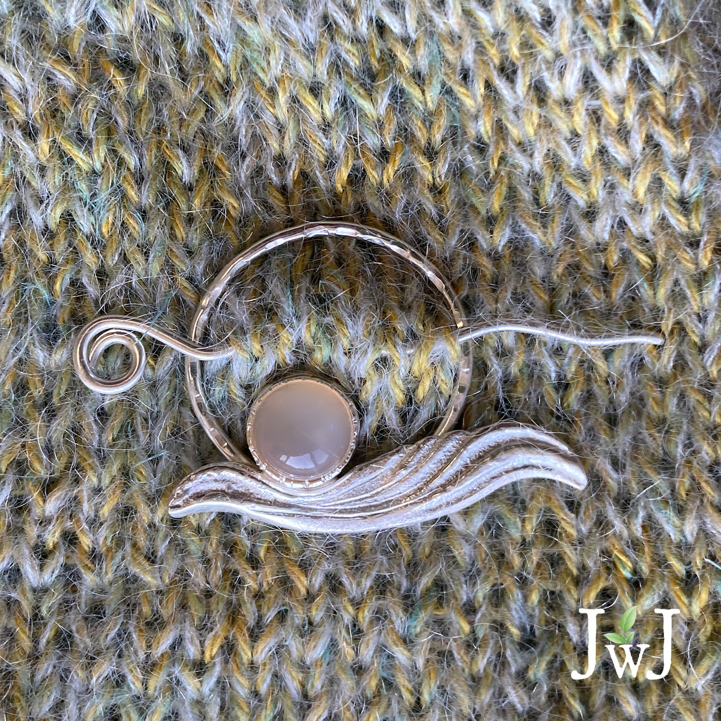Peach Moonstone Sterling Silver Shawl Pin
