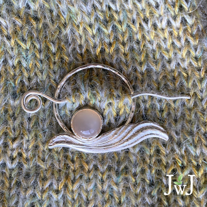 Peach Moonstone Sterling Silver Shawl Pin