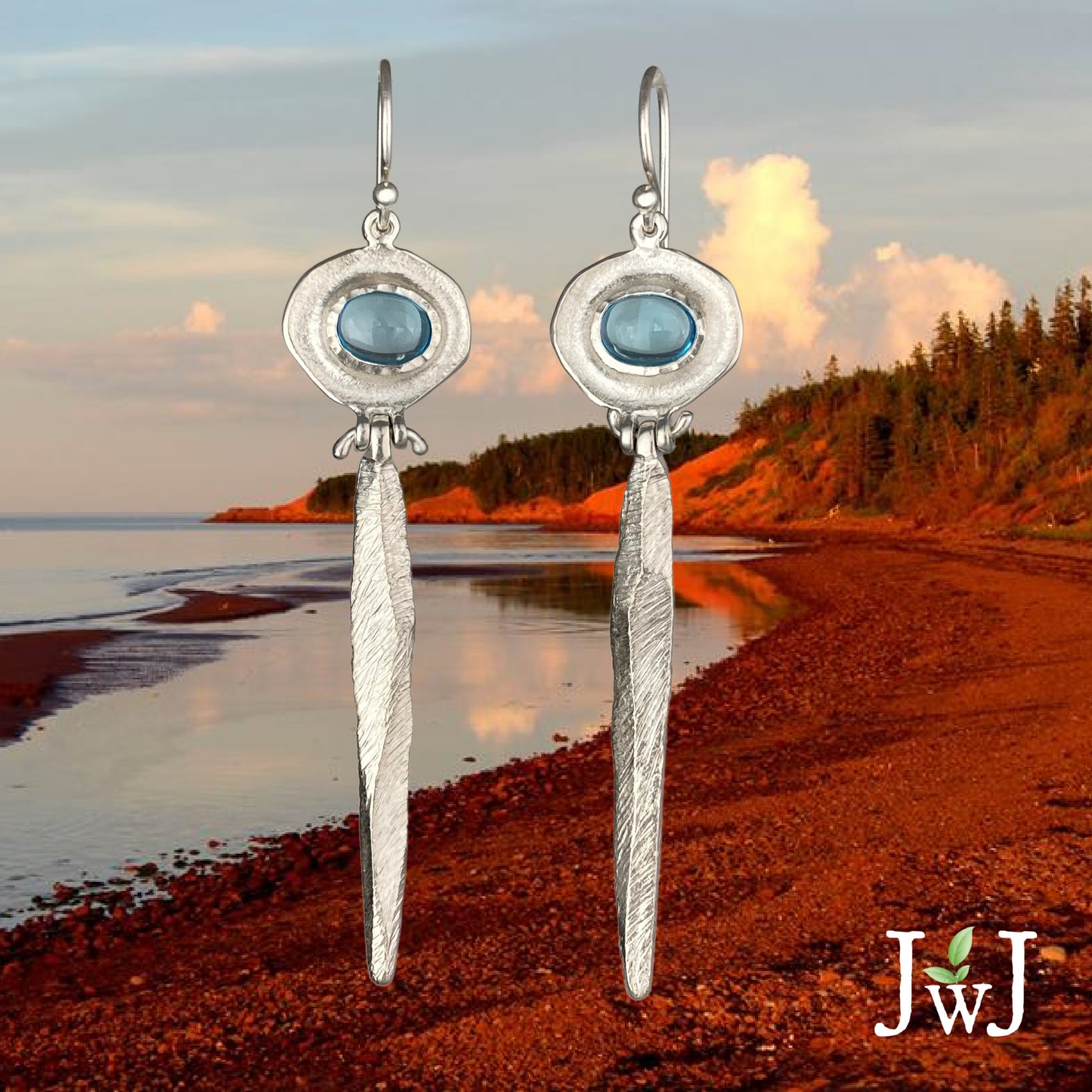 Blue Topaz Shield and Dagger Earrings