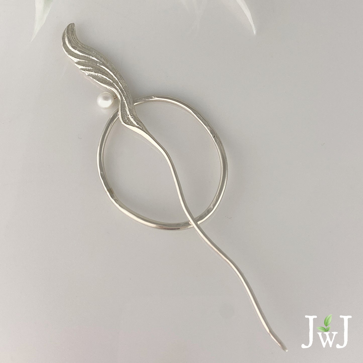 White Pearl Ripple Wave Sterling Silver Shawl Pin