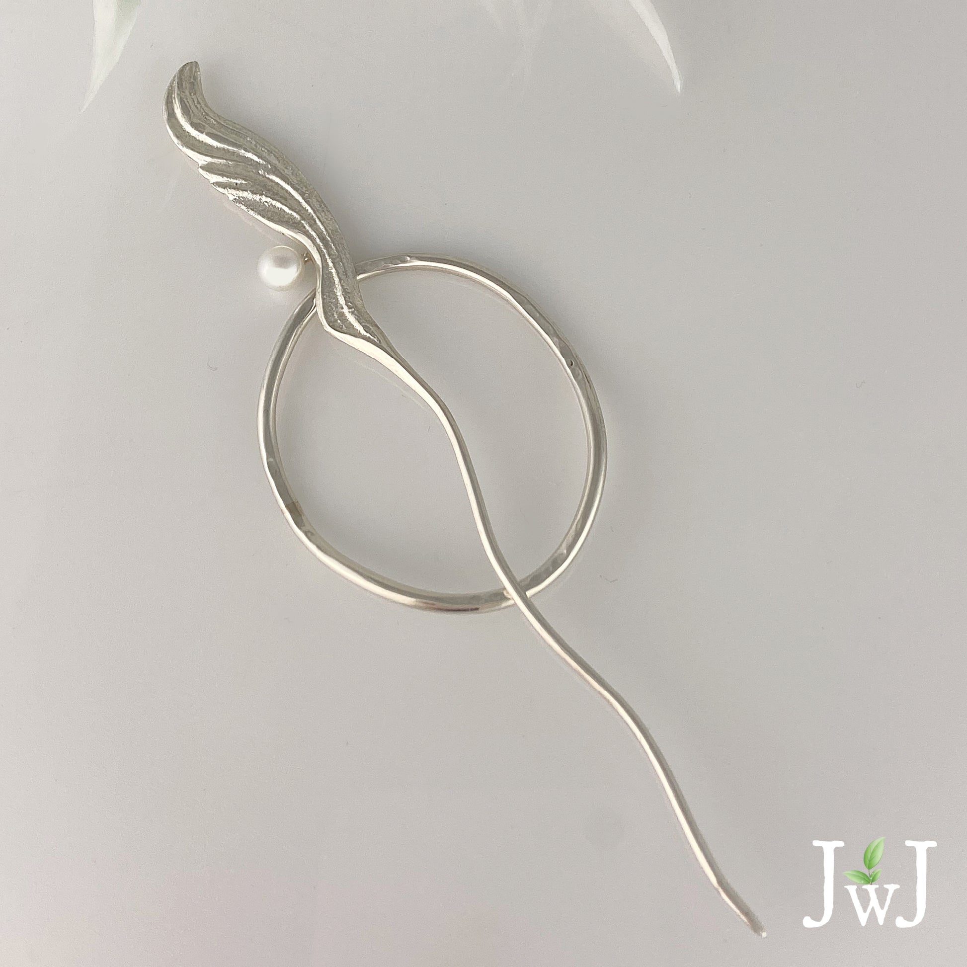 White Pearl Ripple Wave Sterling Silver Shawl Pin