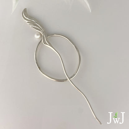 White Pearl Ripple Wave Sterling Silver Shawl Pin