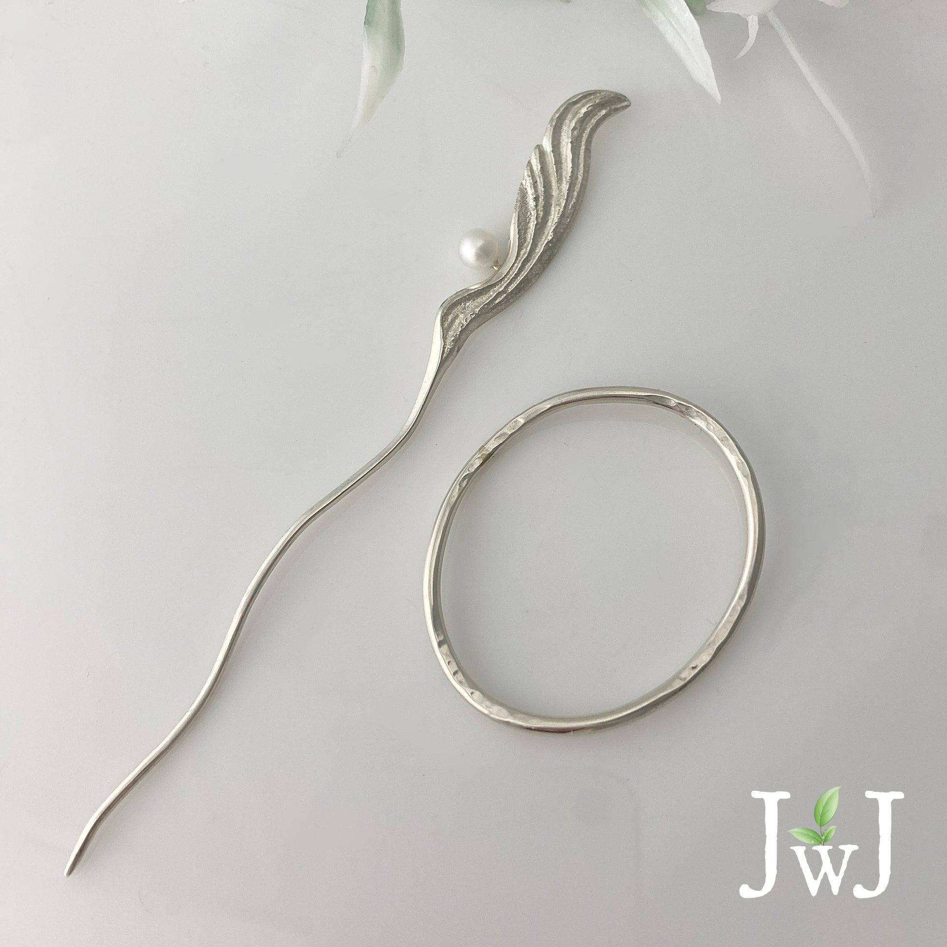 White Pearl Ripple Wave Sterling Silver Shawl Pin