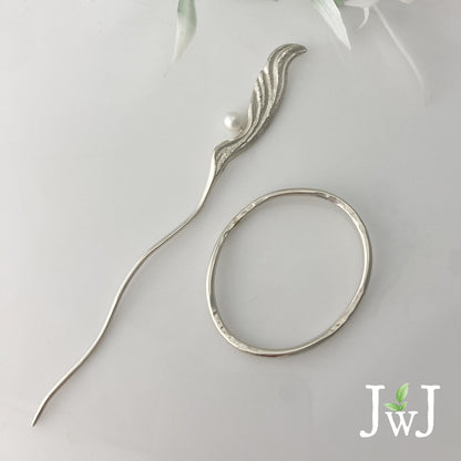 White Pearl Ripple Wave Sterling Silver Shawl Pin