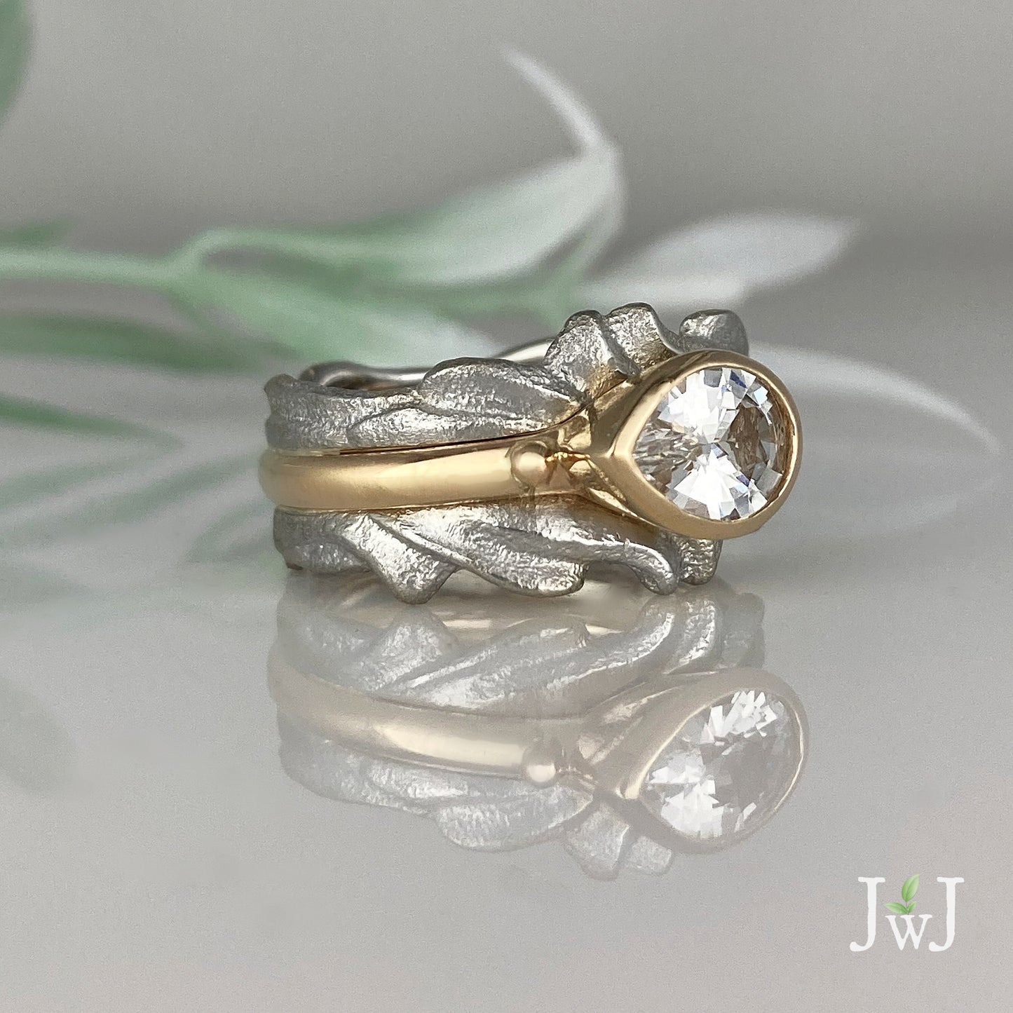 White Sapphire Wedding Ring Set Recycled Gold Stacking Rings Recycled Diamonds Eco Jewellery