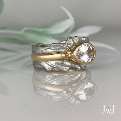 White Sapphire Wedding Ring Set Recycled Gold Stacking Rings Recycled Diamonds Eco Jewellery