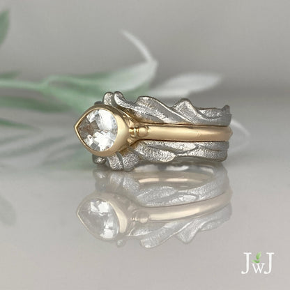 White Sapphire Wedding Ring Set Recycled Gold Stacking Rings Recycled Diamonds Eco Jewellery