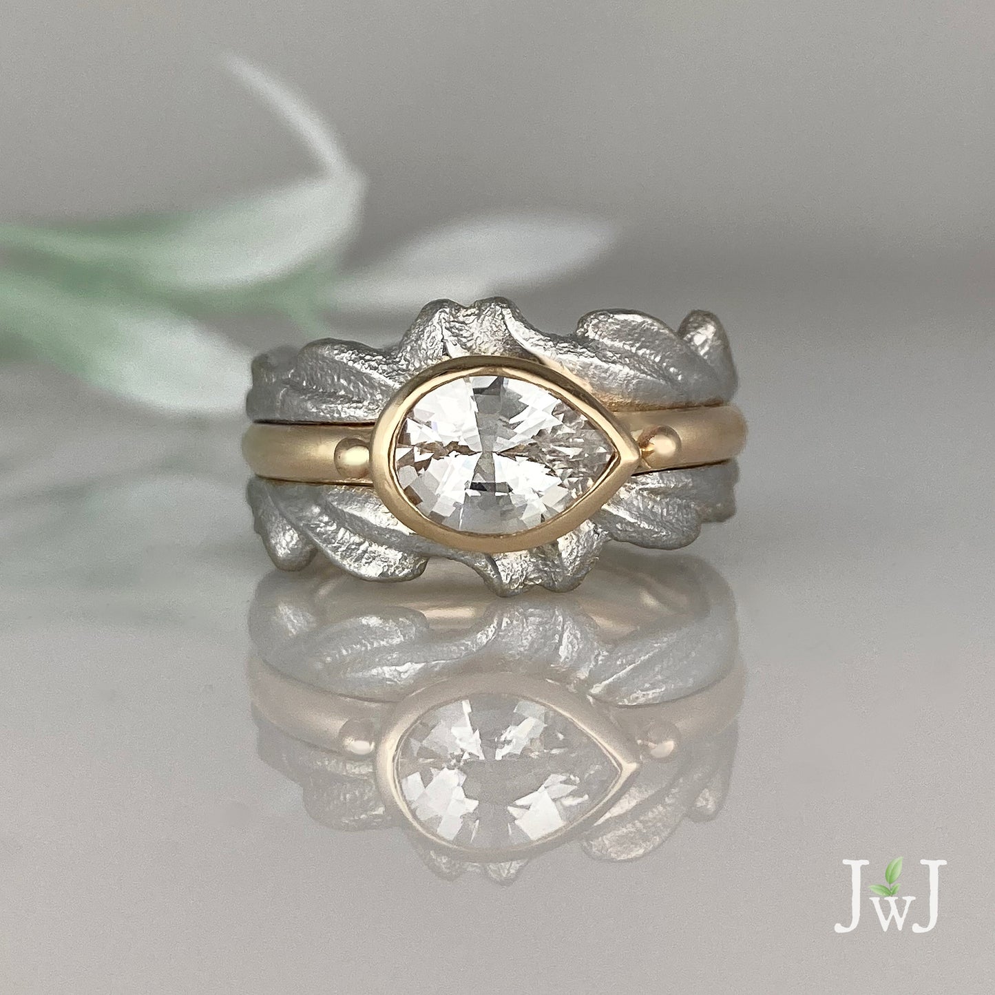 White Sapphire Wedding Ring Set Wedding Band Inspired by the sea 