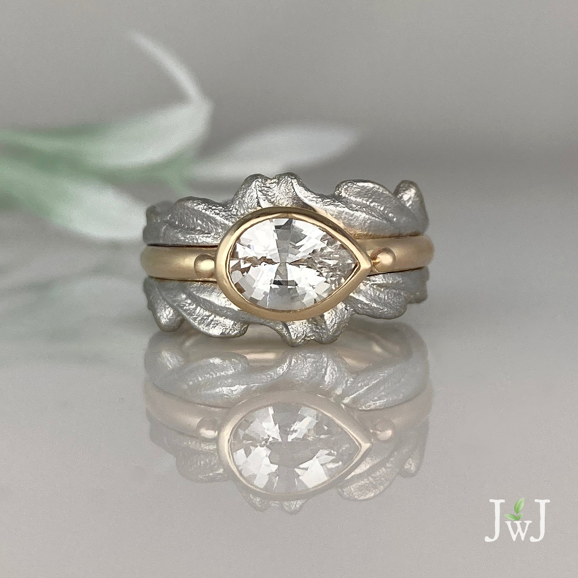 White Sapphire Wedding Ring Set Wedding Band Inspired by the sea 