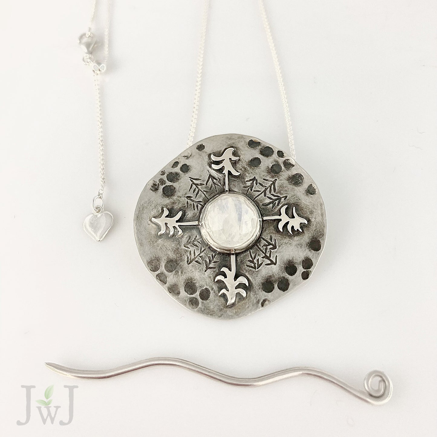 Moonstone tree sterling silver shawl pin