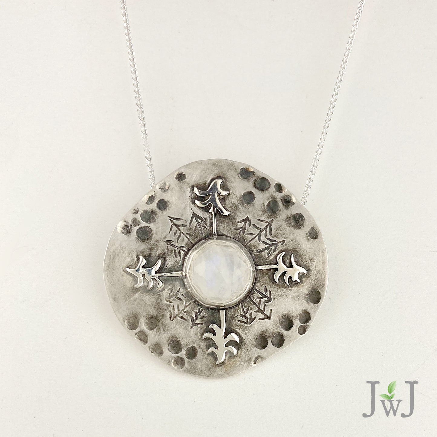 Moonstone tree sterling silver shawl pin