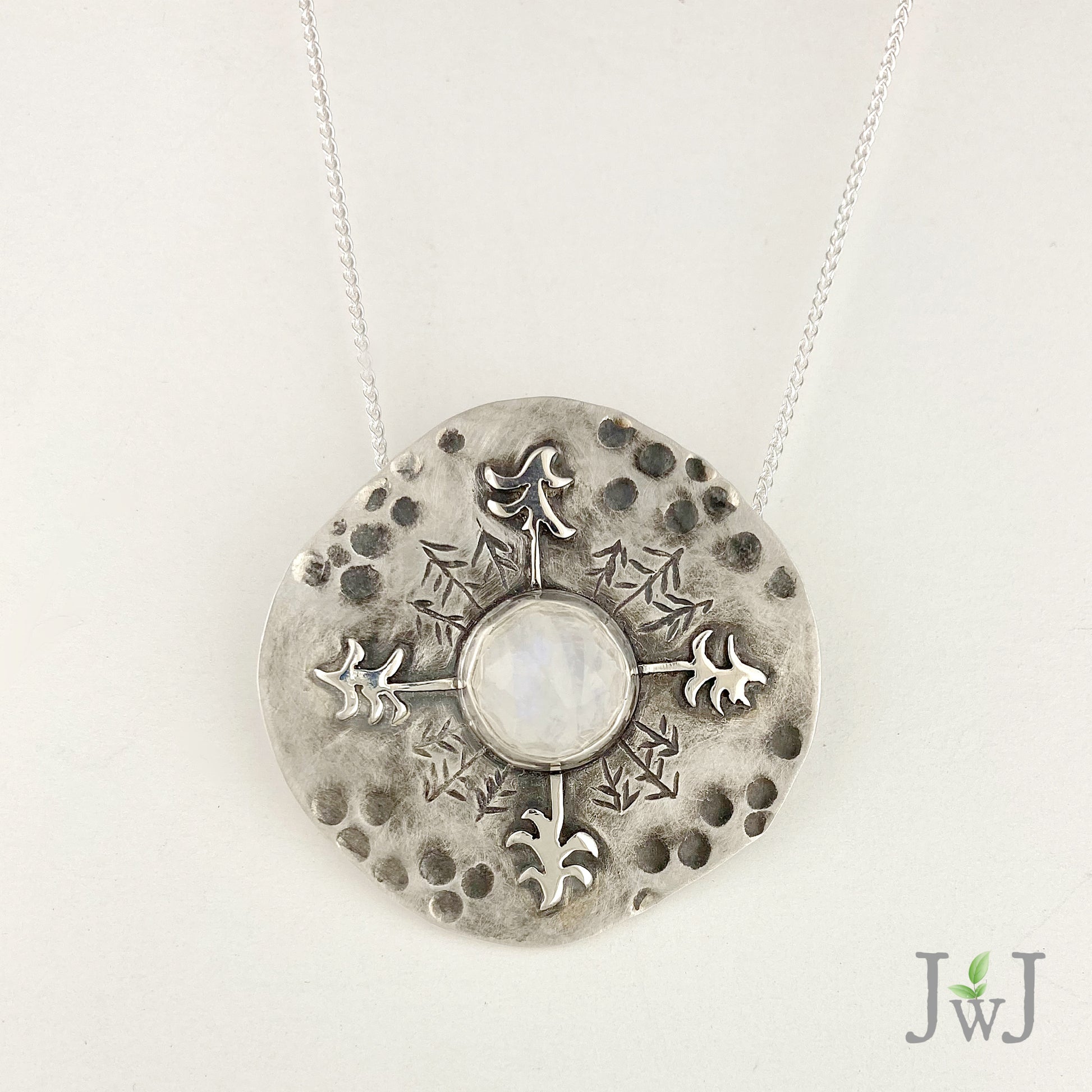 Moonstone tree sterling silver shawl pin