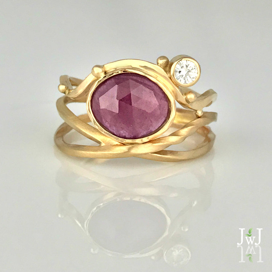 twist Pink Sapphire Ring Recycled Gold Recycled Diamond Eco Jewellery