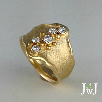 Sand Sea Shield sandcast Ring Beach Ocean Wave Inspired Recycled Gold Recycled Diamonds Sustainable Jewellery eco friendly