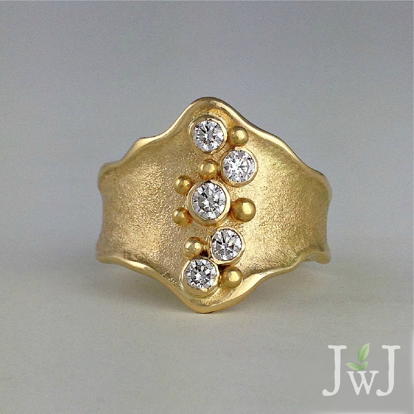 Sand Sea Shield sandcast Ring Beach Ocean Wave Inspired Recycled Gold Recycled Diamonds Sustainable Jewellery eco friendly