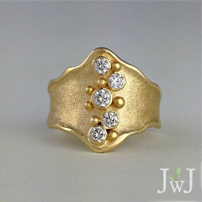 Sand Sea Shield sandcast Ring Beach Ocean Wave Inspired Recycled Gold Recycled Diamonds Sustainable Jewellery eco friendly