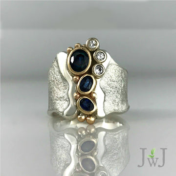 Blue Empower Ring Recycled Sapphires Recycled Diamonds and Gold