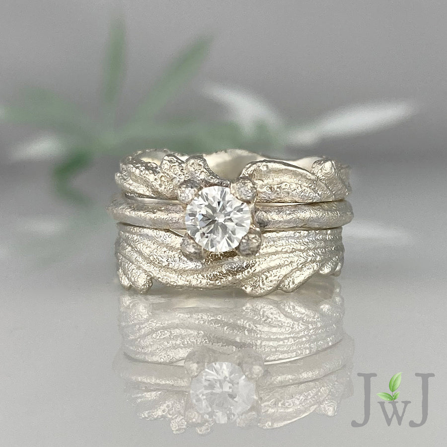 Ephyra Ancient Sands Wedding Bands Recycled Gold Recycled Diamonds Sandcast Bridal Jewellery