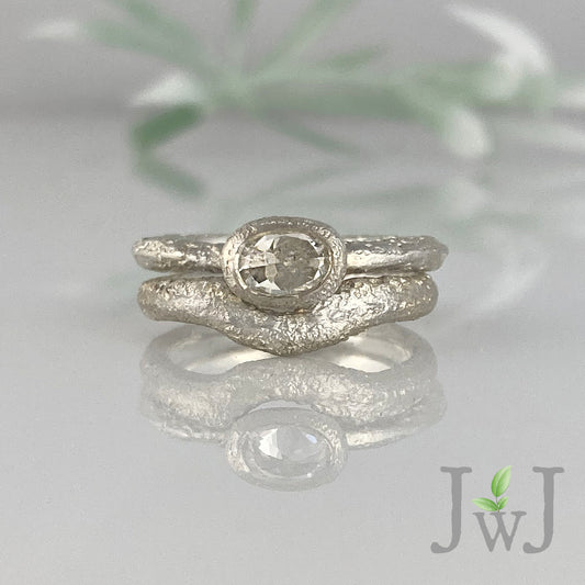 Eudore Ancient Sands Wedding Band Set Recycled Diamonds Recycled Gold Eco Jewellery