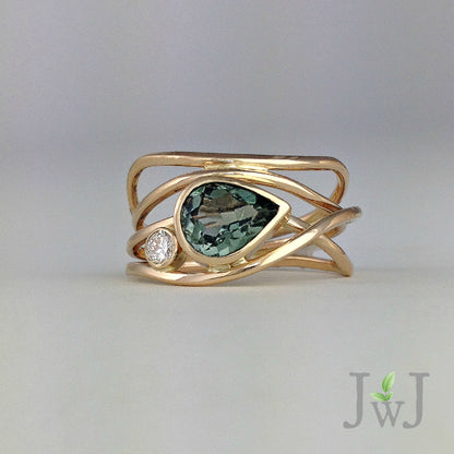 Green Horizon Ring Recycled Gold  Recycled Diamond Tourmaline