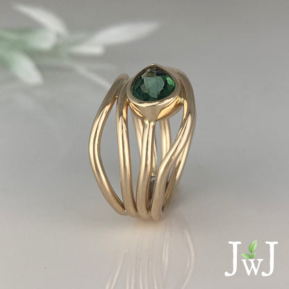 Green Horizon Ring Recycled Gold Recycled Diamond Tourmaline