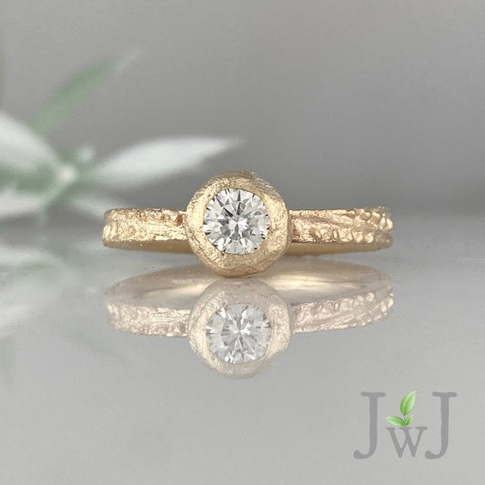 Erato Ancient Sands Engagement Ring Sandcast Enagement Ring Recycled Diamond Recycled Gold