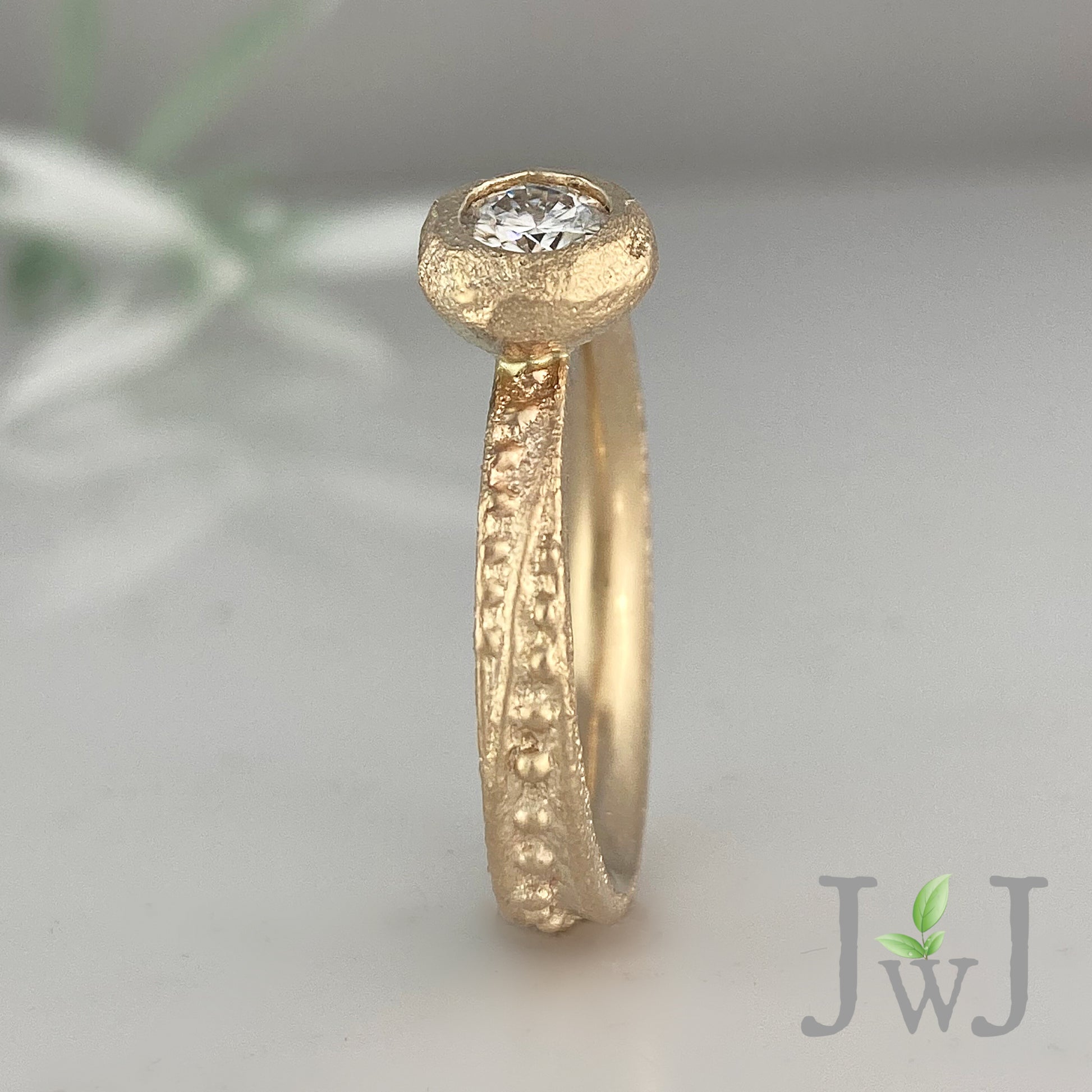 Erato Ancient Sands Engagement Ring Sandcast Enagement Ring Recycled Diamond Recycled Gold