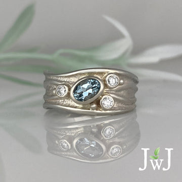 Diamond Aquamarine Sandcast Journey Ring Eco Bridal Jewellery