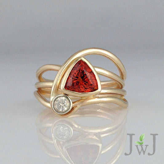 Red Horizon Ring Recycled Gold Spessartite Garnet