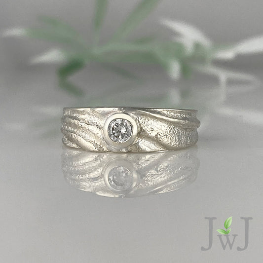 Telesto Ancient Sands engagement Ring Sandcast Jewellery Recycled Gold Recycled Diamonds